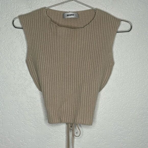 Guizio Cashmere Ribbed Knit Tie Pants and Cropped Top Small Oatmeal Revolve - Picture 2 of 16